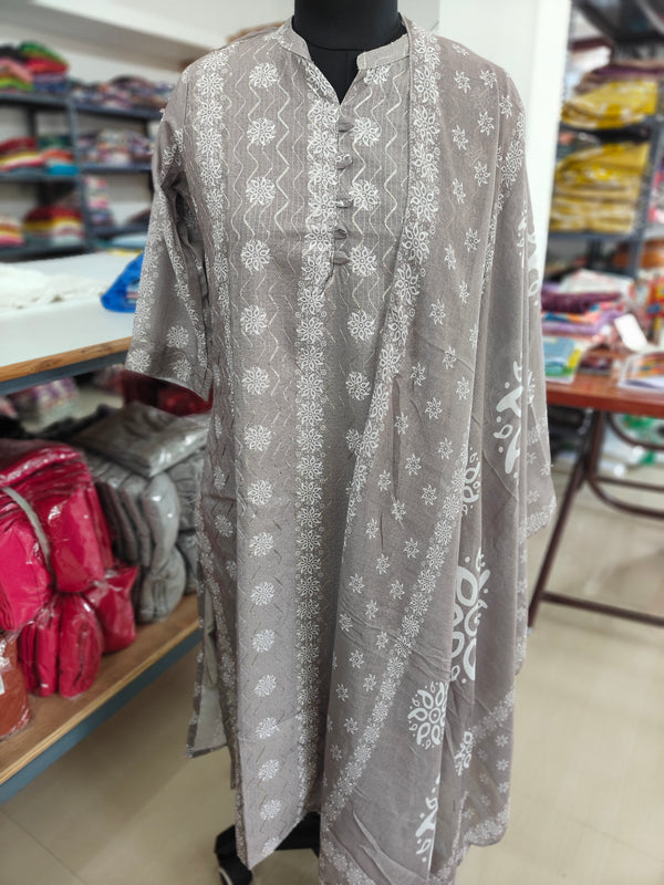 BATIK PRINTED MUL COTTON (KURTI + DUPATTA SETS )0164