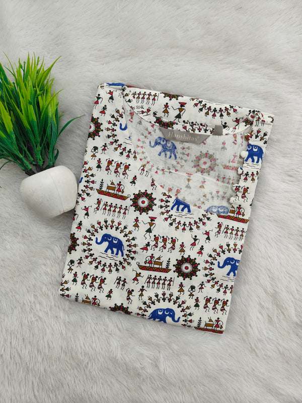WARLI PRINTED FLEX COTTON KURTIS (ONAM SPECIAL)0428