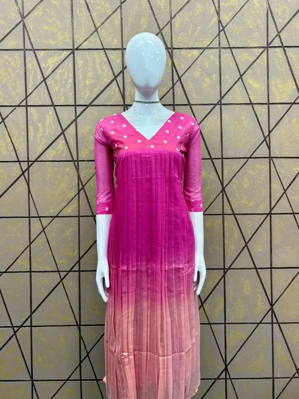 Mul Chanderi Cotton Kurtis With embroidery 0473
