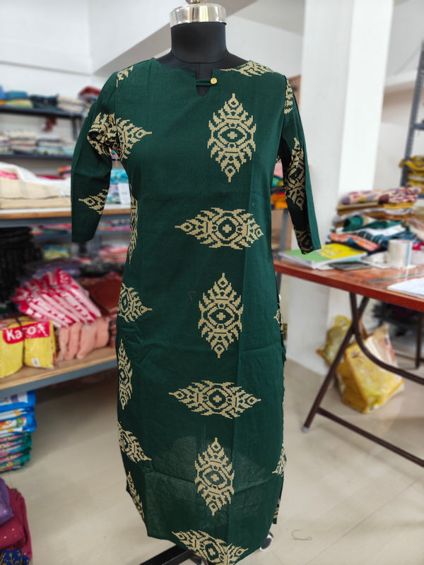 PREMIUM FLEX COTTON  KURTIS BOTTLE GREEN 0463