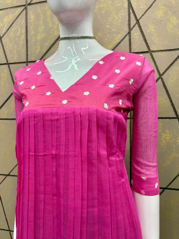 Mul Chanderi Cotton Kurtis With embroidery 0473