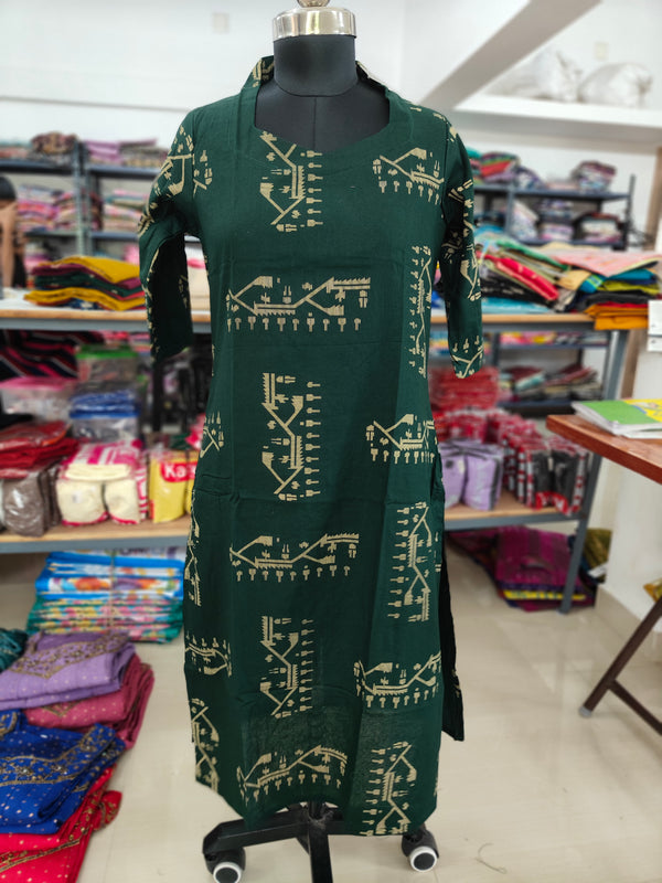 PREMIUM FLEX COTTON  KURTIS BOTTLE GREEN 0463