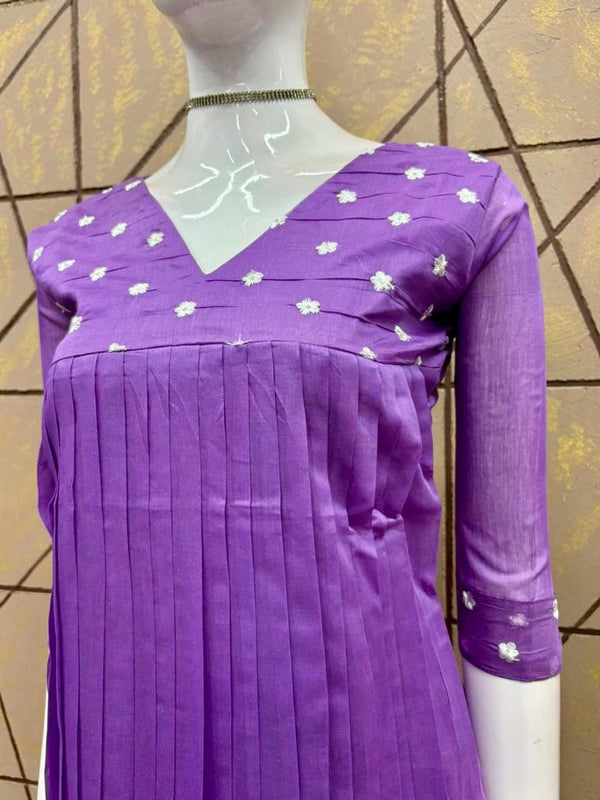 Mul Chanderi Cotton Kurtis With embroidery 0473