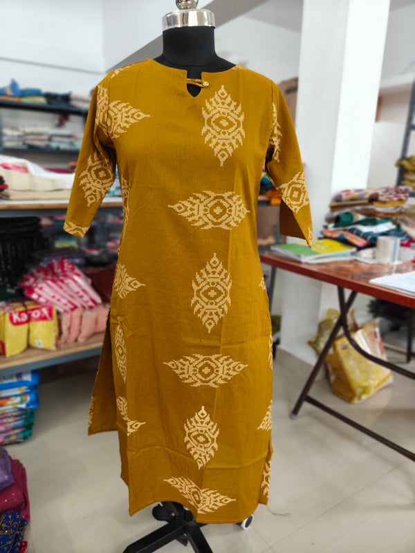 PREMIUM FLEX COTTON  KURTIS MUSTARD  0463