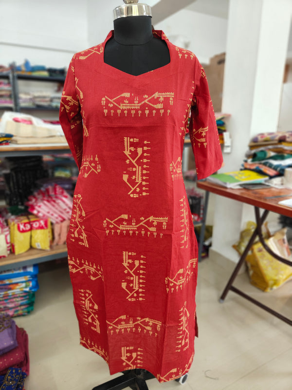 PREMIUM FLEX COTTON  KURTIS RED  0463