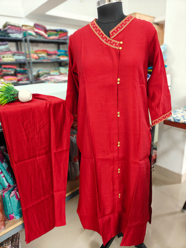 PREMIUM VACTICAN SILK KURTI +PANT SET 0380