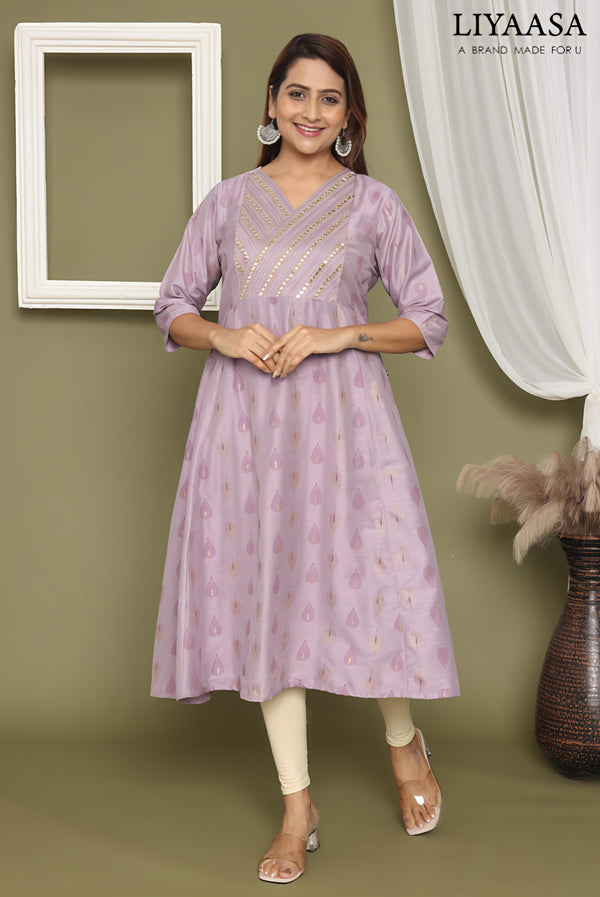 PREMIUM SILK V NECK ANARKALI KURTIS 0457