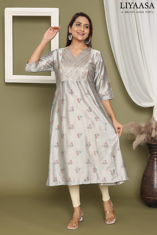PREMIUM SILK V NECK ANARKALI KIURTIS 0457