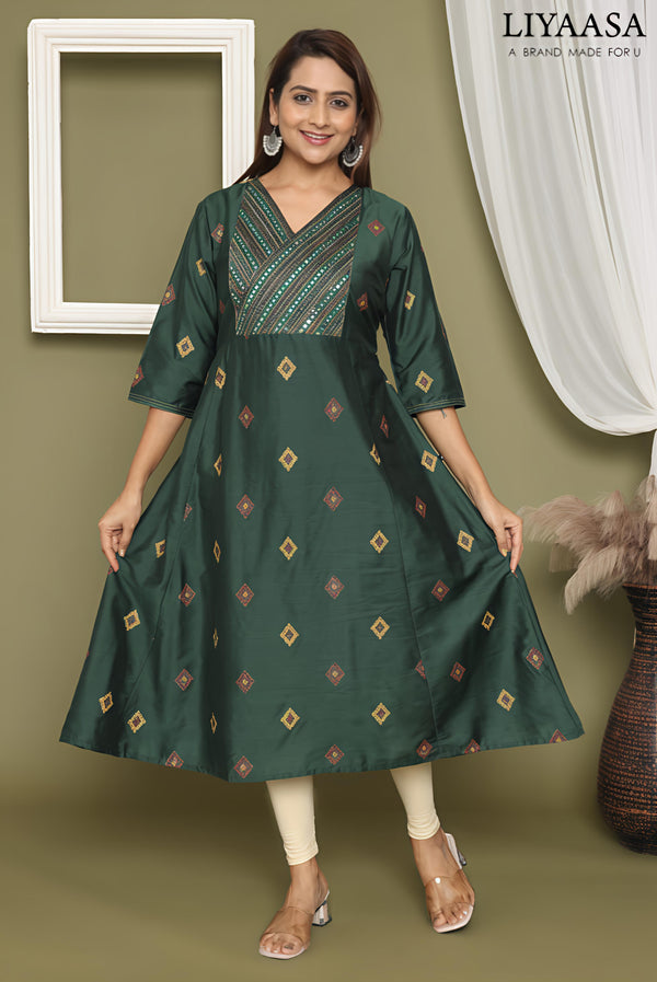 PREMIUM SILK V NECK ANARKALI KURTIS 0457