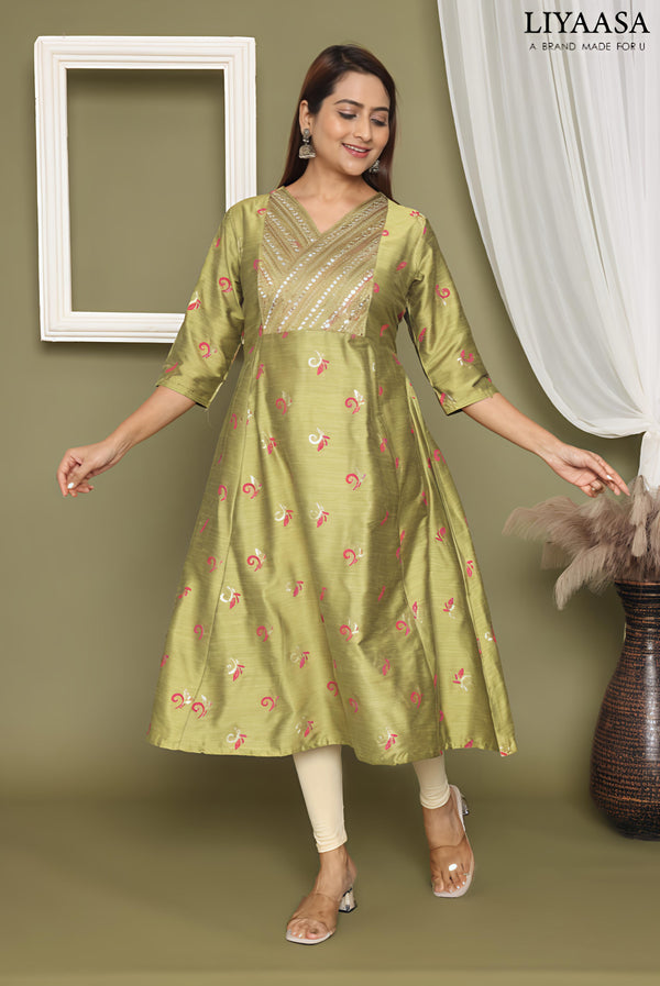 PREMIUM SILK V NECK ANARKALI KURTIS 0457