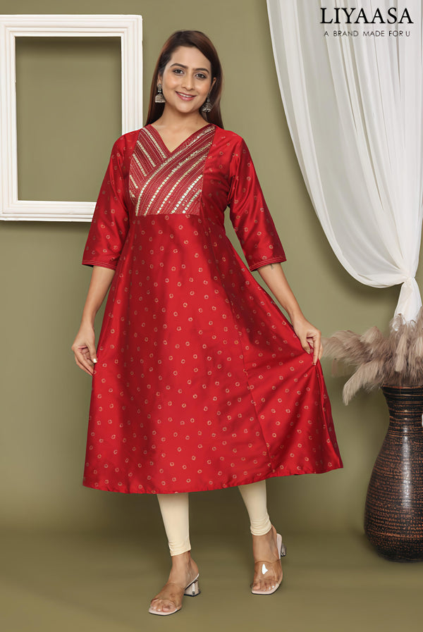 PREMIUM SILK V NECK ANARKALI KURTIS 0457