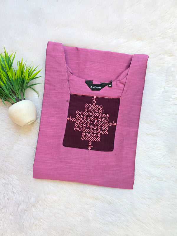 PINK WITH WINE TRENDING KOLAM RAW SILK KURTIS 0534