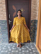 MUSTARD CIRCLE DESIGN COTTON MAXI DRESS 0550