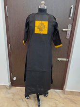 BLACK WITH YELLOW TRENDING KOLAM RAW SILK KURTS 0534