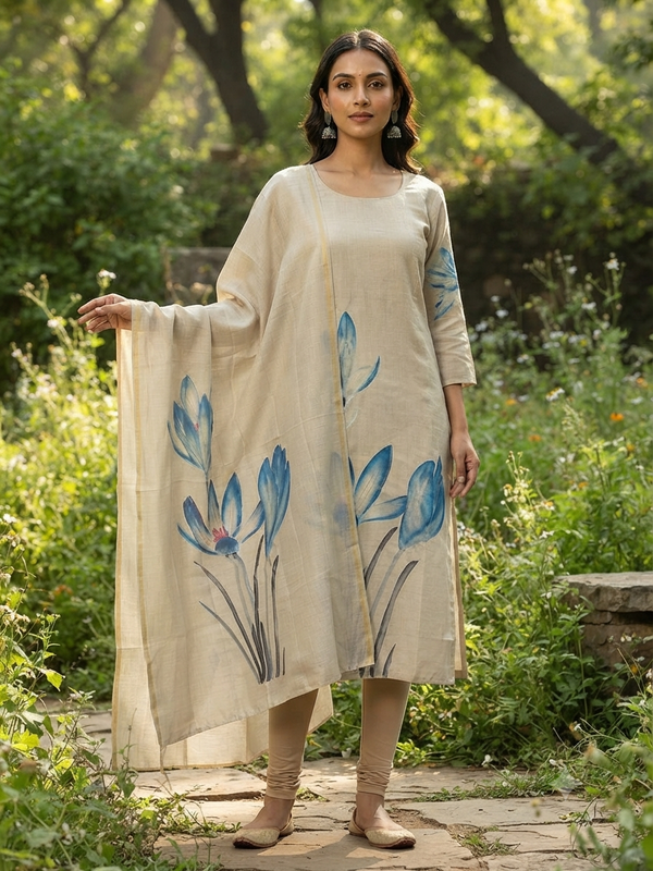 PREMIUM TUSSAR SILK KURTI +DUPPATTA 0569