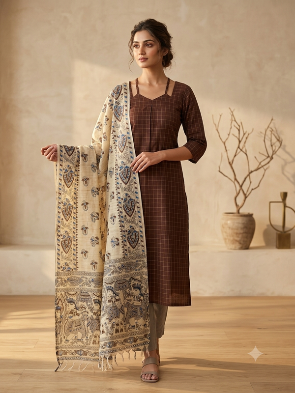 RAW SILK WITH MADHUBANI INSPIRED SALWAR 0652