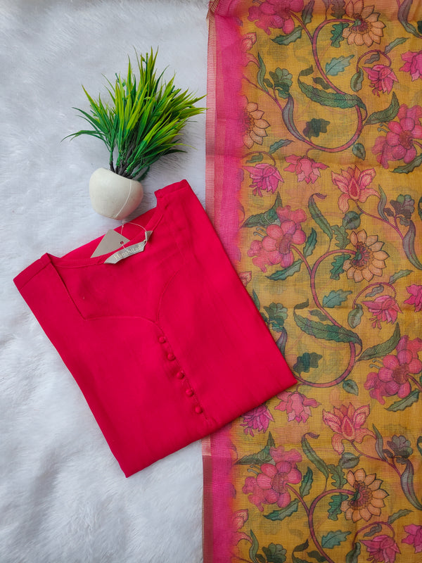 VATICAN SILK KURTI+ KALAMKARI KOTTA DUPATTA 0484