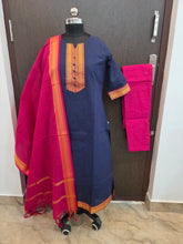 NAVY & PINK HANDLOOM MANGALGIRI COTTON SALWAR SETS 0483
