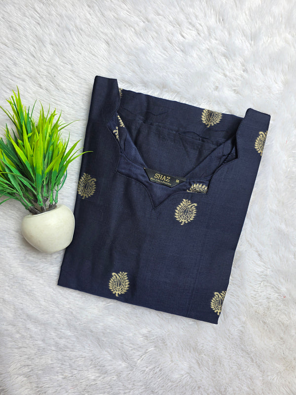 NAVY BLUE RAW SILK KURTIS 0560