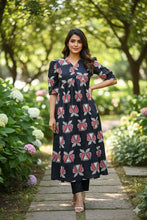 BLACK NYRA STYLED CAMBRIC COTTON UMBRELLA KURTI+ PANT SETS 0510