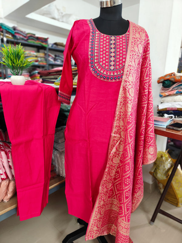 PREMIUM VATICAN SILK PINK SALWAR SET WITH BANARASI DUPPATTA0495