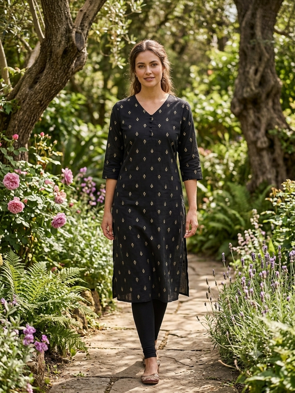 BLACK PREMIUM FLEX COTTON KURTIS 0591