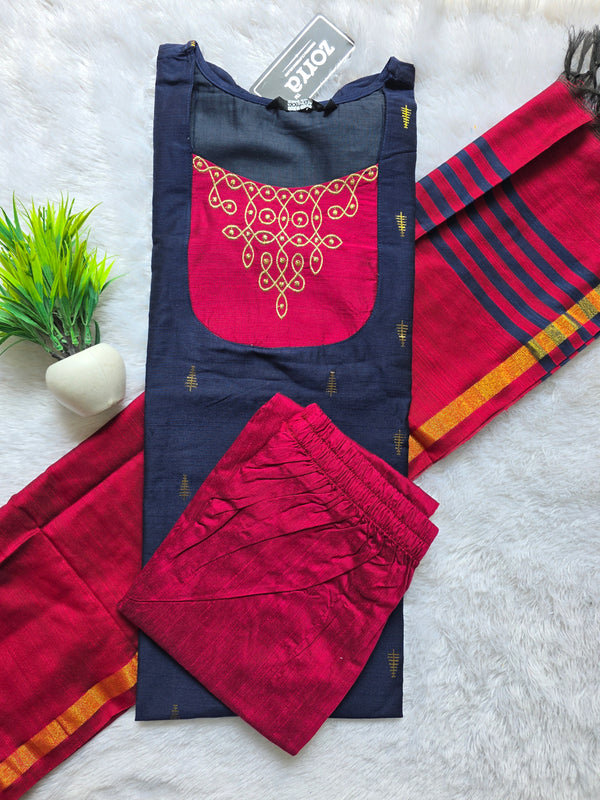 HANDLOOM RAW SILK KOLAM EMBROIDERED SALWAR SETS 2222