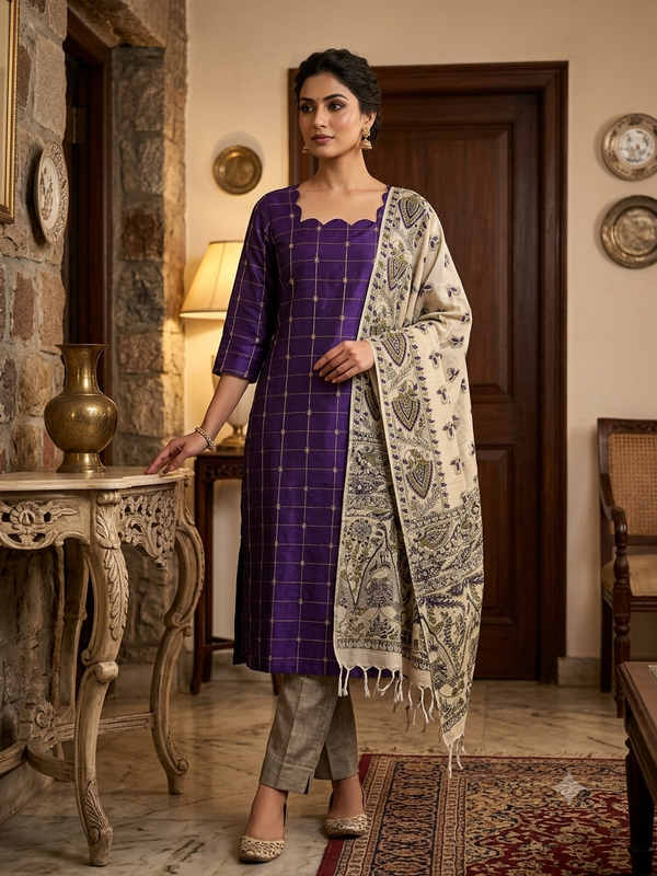 RAW SILK WITH MADHUBANI INSPIRED SALWAR 0652