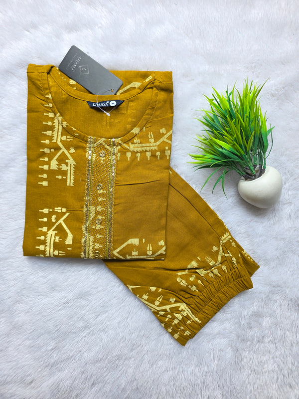 MUSTARD PREMIUM  FLEX COTTON CO-ORD SETS 0510