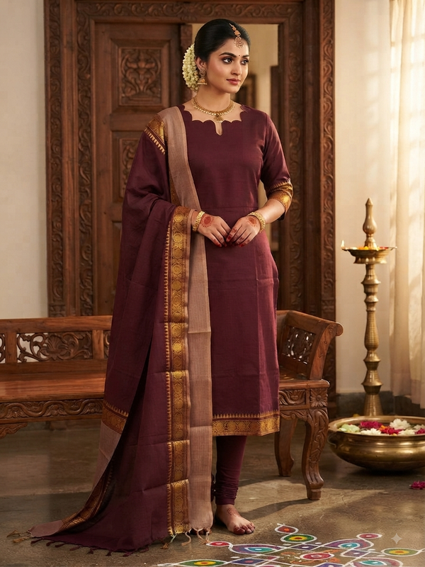 PREMIUM HANDLOOM KANCHI COTTON KURTI WITH DUPATTA 0619