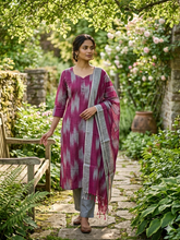 BEETROOT PINK PREMIUM HANDLOOM IKKAT COTTON SALWAR SETS 0539