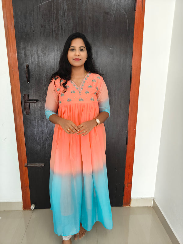 Party Wear Handwork Georgette Dual color Anarkali 0473