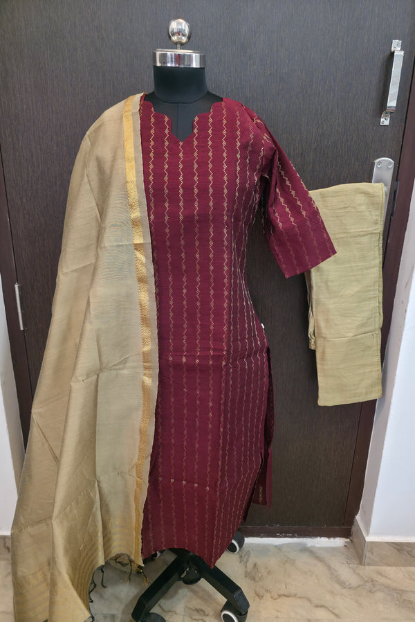PREMIUM HANDLOOM RAW SILK MAROON SALWAR SETS 2222