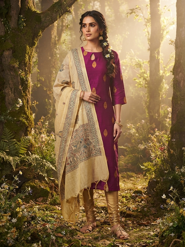 RAW SILK KURTI WITH MADHUBANI DUPATTA 0622