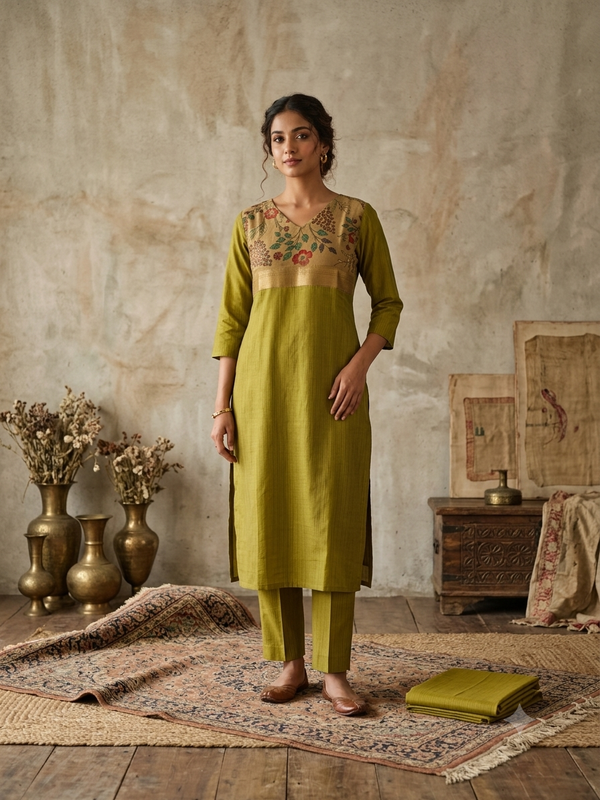 FENUGREEK COLOR BERLIN SILK CO-ORD SETS 0584