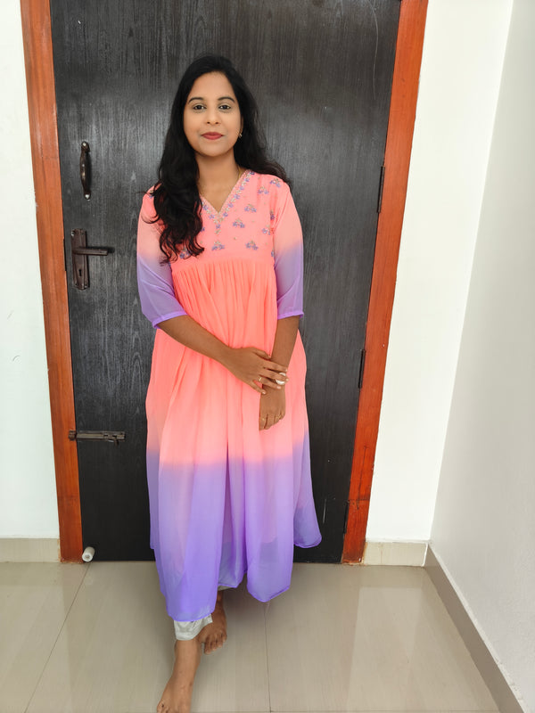 Party Wear Handwork Georgette Dual color Anarkali 0473