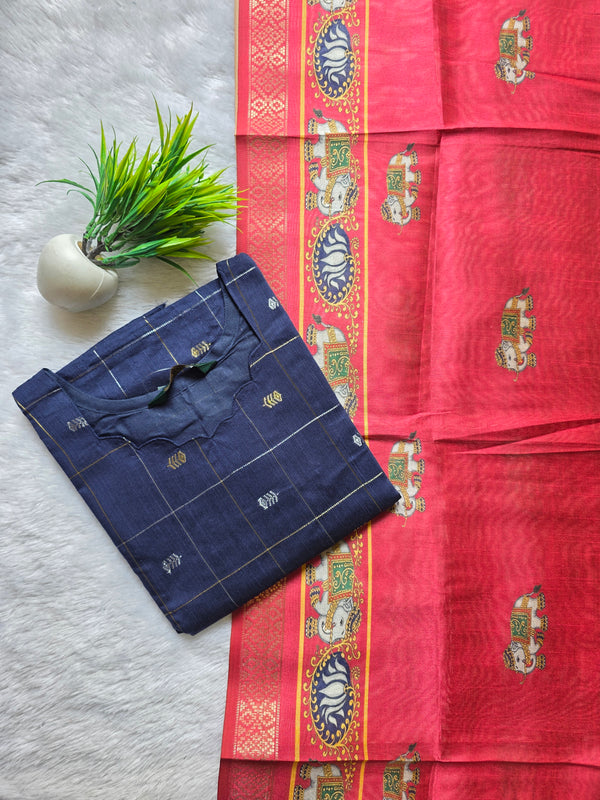 PREMIUM RAW SILK KURTI WITH KALAMKARI DUPPATTA 0509