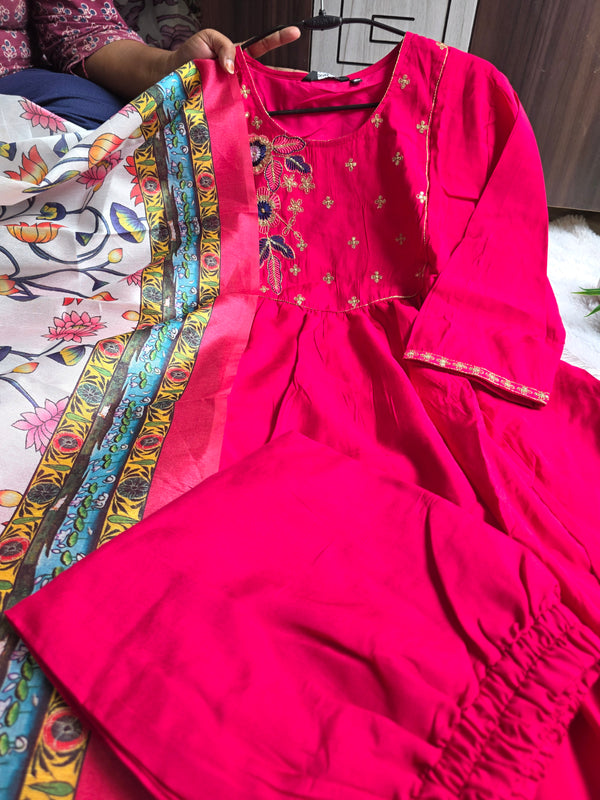 RANI PINK MUL CHANDERI & KALAMKARI INSPIRED SALWAR SETS 0565