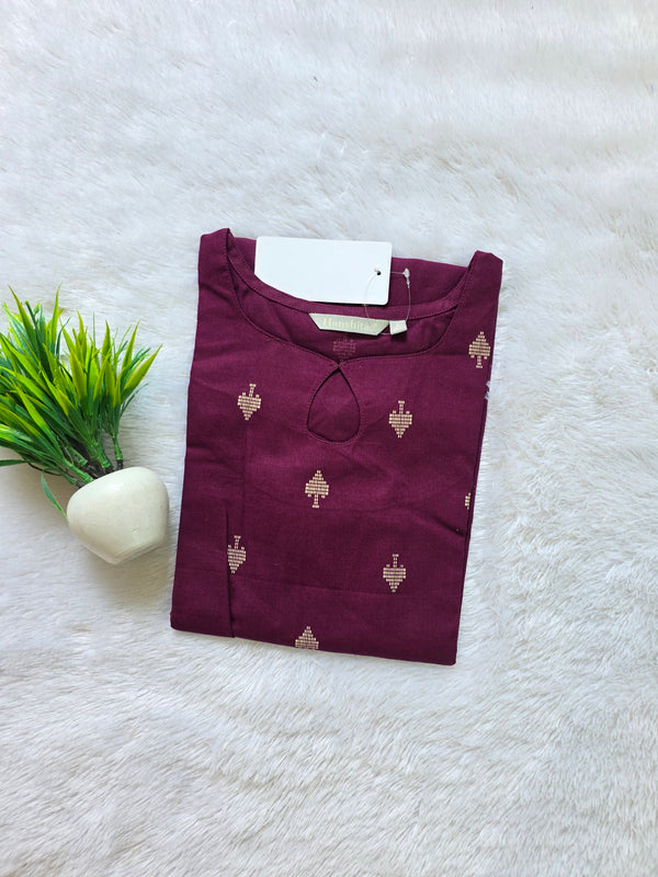 KEYHOLE NECK PREMIUM FLEX COTTON KURTIS WINE /0582