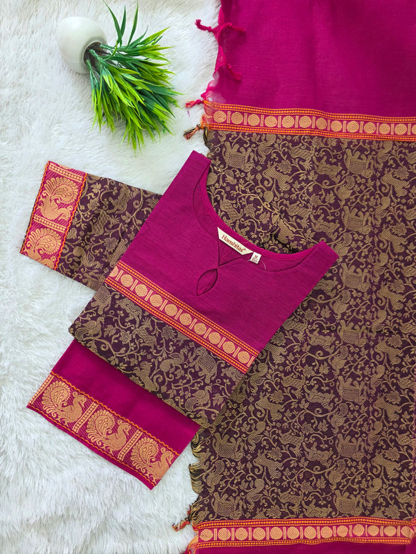 PREMIUM HANDLOOM KANCHI COTTON KURTI WITH DUPATTA 0619