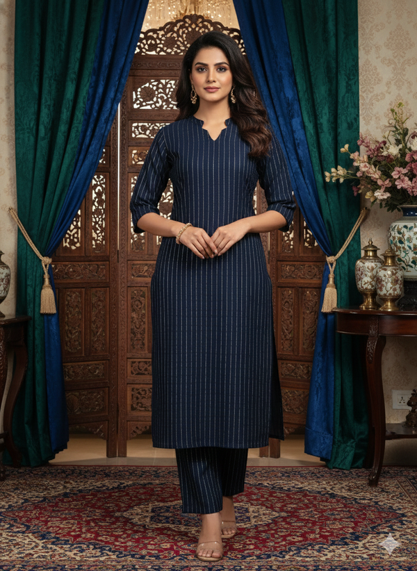 PREMIUM RAW SILK NAVY BLUE CO-ORD SETS 0516