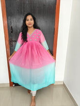 Party Wear Handwork Georgette Dual color Anarkali 0473