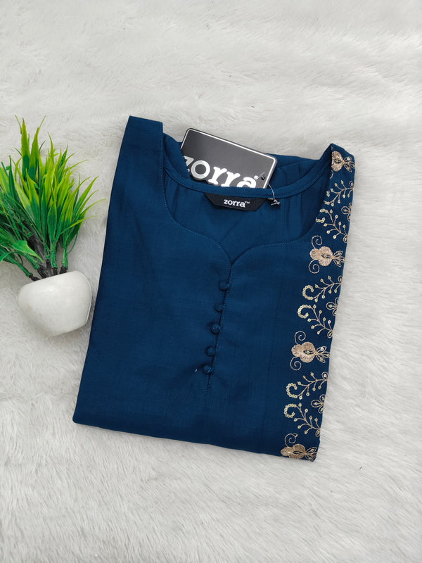 PREMIUM VATICAN SILK  ONE SIDE EMBRODIERY KURTIS 0490