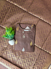 PREMIUM HANDLOOM BROWN BANARASI KURTIS WITH MATCHING NEEM ZARI WEAVING BORDER 0521