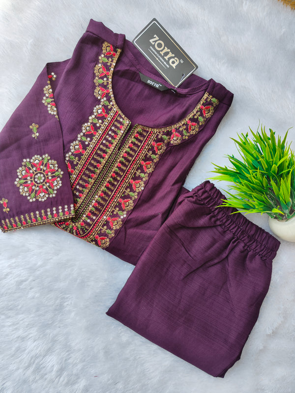 PREMIUM VATICAN ETHNIC SILK KURTI +PANT SETS 0496