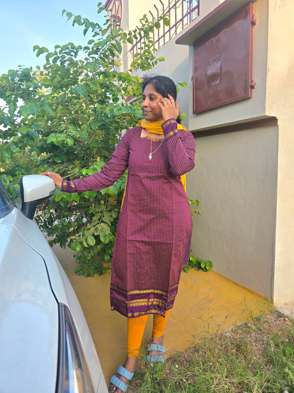 HANDLOOM CHECKS KURTI WITH CONTRAST DUPATTA 0631