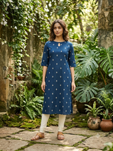 KEYHOLE NECK PREMIUM FLEX COTTON KURTIS BLUE / 0582