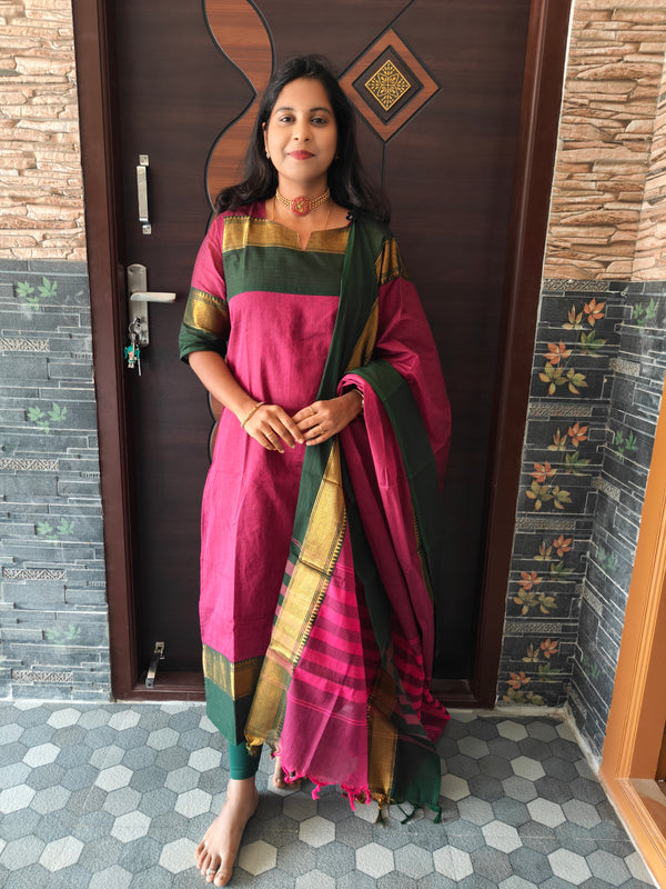 PREMIUM KANCHI COTTON KURTI + DUPATTA SET 0479