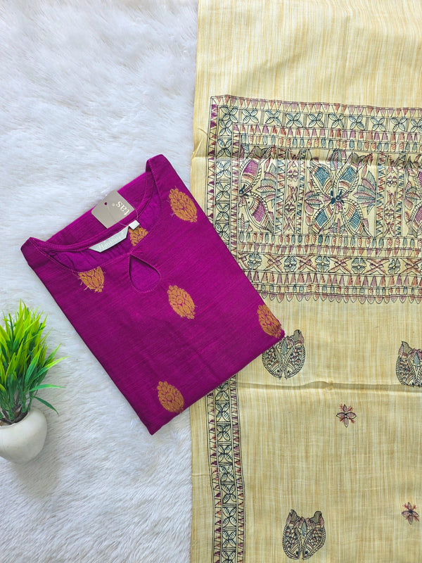RAW SILK KURTI WITH MADHUBANI DUPATTA 0622
