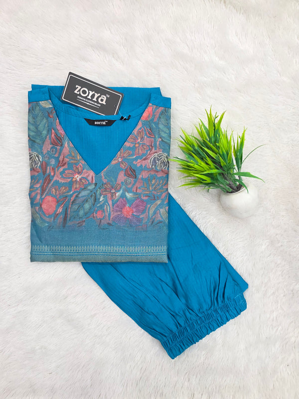 TURQUOISE BLUE BERLIN SILK CO-ORD SETS /0584